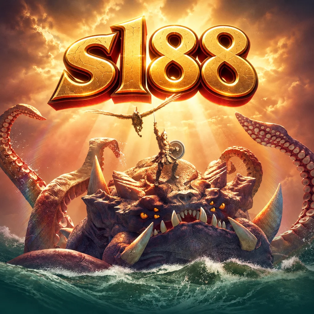 sl88 Legend Perseus dengan adegan pertarungan pahlawan melawan monster laut berlatar lautan